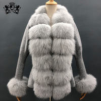 Ladies Slim Fleece Winter Warm Wool Puff Sleeve Jacket Knitted Real Fur Pull Cardigan for Women
