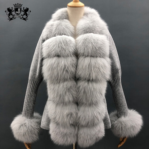 Giacca invernale in pile sottile da donna con maniche a sbuffo in lana calda lavorata a maglia in vera <span class=keywords><strong>pelliccia</strong></span> maglione <span class=keywords><strong>Cardigan</strong></span> da donna - Product Image 5