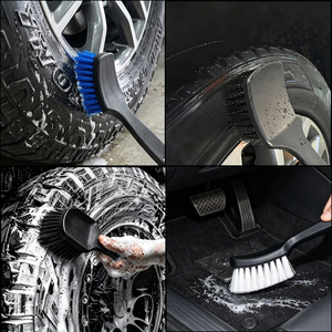 Brosse de détaillage polyvalente en PP noir, brosse de nettoyage en profondeur à manche court pour roues et pneus de voiture, logo personnalisé - Product Image 3