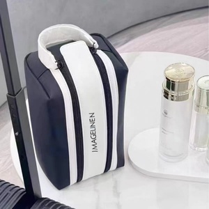 Neceser de viaje de PU de doble capa Bolsas de lavado de cosméticos con cremallera doble personalizadas a la moda con asa para viajes de mujer - Product Image 6