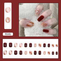 Vente en gros de faux ongles en acrylique R664 de haute qualité 24 pièces pointes de gel de presse réutilisables conception de papillon d'amande fournitures de manucure d'art d'ongle