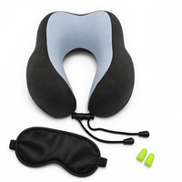Oreiller de voyage ergonomique en mousse à mémoire de forme, portable, en forme de U, personnalisable, pour avion, avec masque pour les yeux et bouchons d'oreilles