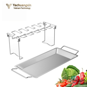 Support à cuisses de poulet en acier inoxydable avec plateau inférieur, barbecue pliable pour la cuisson en extérieur, style moderne pour adultes, toutes saisons - Product Image 5