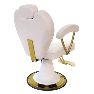 White Faux Leather Barber Chair With Gold <b>Frame</b> Hydraulic Height Adjustable Salon Furniture Contemporary Design <b>Round</b> Base - Product Image 3