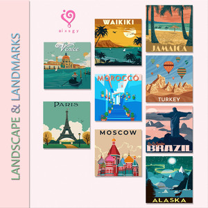 Kit de Peinture par Numéros DIY : Peinture à l'Huile Numérique sur le thème des Sites Touristiques Mondiaux et des Paysages Ruraux Rétro, Décoration Murale Faite Main - Product Image 1