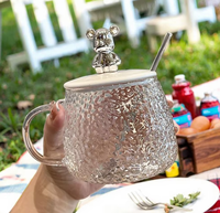 Tasse Ourson Premium avec Couvercle et Cuillère en Verre Résistant à la Chaleur pour Bureau ou Fête, Design Classique