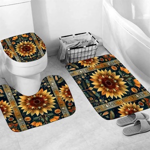 Juego <span class=keywords><strong>de</strong></span> Baño <span class=keywords><strong>de</strong></span> Cuatro Piezas Estilo Bohemio Vintage con Diseño Floral <span class=keywords><strong>de</strong></span> Girasol, Cortina <span class=keywords><strong>de</strong></span> Ducha <span class=keywords><strong>de</strong></span> Poliéster, Tapete <span class=keywords><strong>de</strong></span> Piso y Funda para Asiento <span class=keywords><strong>de</strong></span> Inodoro - Product Image 4