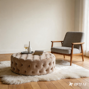 Grand pouf ottoman en cuir tufté crème, avec rangement, style moderne, pour chambre d'enfants, chambre à coucher et salon - Product Image 5