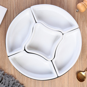 Vente en gros de plats de dessert au <span class=keywords><strong>restaurant</strong></span> Assiette en céramique blanche à 5 compartiments Snack aux fruits Plateau alimentaire divisé - Product Image 2