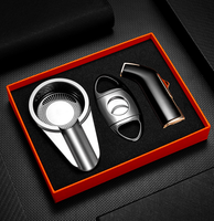 Ensemble de cigares portable et écologique en métal trois pièces avec briquet gonflable, cendrier en fer et coupe-cigares, marque Jian Xin, modèle JX-669