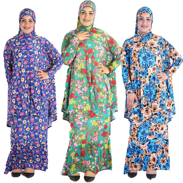 Wholesale bat sleeve loose large size dress Muslim whole print floral cascading women dresses