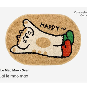 Alfombra de baño ovalada de felpa con diseño de gato de dibujos animados, suave, de terciopelo, para mesita de noche, antideslizante, lavable, alfombra peluda para dormitorio - Product Image 3