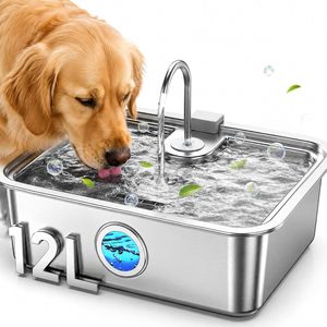 Fontaine à eau pour animaux de compagnie 2026 ultra silencieuse en acier inoxydable 12L/410oz/3.2Gal grande capacité ou fontaine à eau potable pour chat et chien - Product Image 1