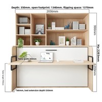 Modernes weißes verstellbares Murphy-Wandbett Eichenholz mit Metall funktion für Arbeits zimmer oder Gästezimmer
