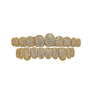Rejillas Dentales de Latón con Circones Simulados, 10 Piezas para Dientes Superiores e Inferiores, Estilo Punk, para Cosplay y Joyería de Raperos - Product Image 1