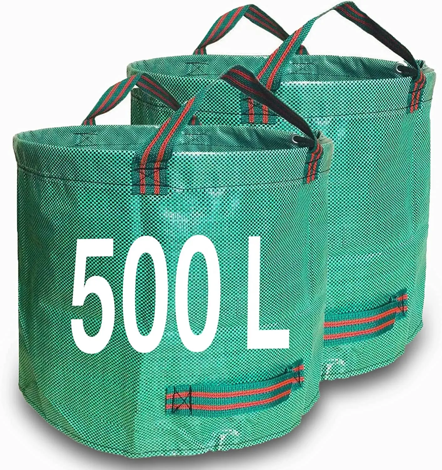 ถุงขยะในสวน500L x 2ถุงสำหรับงานหนักกระสอบสำหรับใช้ในสวนแบบใช้ซ้ำได้พร้อมที่จับเหมาะสำหรับเก็บขยะในสวน