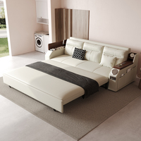 Canapé-lit convertible en cuir PU de style Mid-Century Modern avec haut-parleur Bluetooth intégré et rangement latéral, idéal pour salon et hôtel