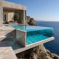 Piscine à débordement transparente de luxe SH.YKL en acrylique coulé, sur mesure, pour extérieur, recyclable, protection UV, paroi en verre de 8 mm