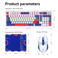 Ensemble clavier et souris mécaniques RGB avec interrupteurs rouges, combo trois modes BT sans fil, clavier et souris de jeu, tapis de souris pour PC de bureau