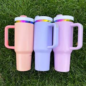 Double Walled Stainless Steel H2.0 <b>Macaron</b> Powder Coated 40oz Rainbow Plated Tumbler Laser Engraved Logo 3D Printing Design - Product Image 2