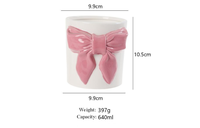 Pot à bougie en céramique rose 3D avec nœud papillon mignon, pot en porcelaine créatif avec ruban, tasse à thé au lait Kawaii pour cadeau de fille, décoration d'intérieur
