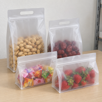 Pochette givrée translucide refermable avec fermeture éclair pour emballage alimentaire (noix, fruits secs, bonbons) avec poignées en option, sac à fond plat
