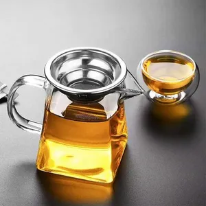 Direct Flame Heat Resistant Square Glass Teapot High Temperature Thickened Household Stainless Steel Filter Brewing Tea Pot