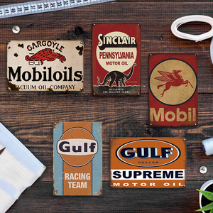 Plaque en métal vintage Mobil Gulf Sinclair Motor Oil, <span class=keywords><strong>d</strong></span>écor mural de <span class=keywords><strong>garage</strong></span>, gargoyle, concessionnaire, équipe de course rétro, man cave, plaque en étain - Product Image 2