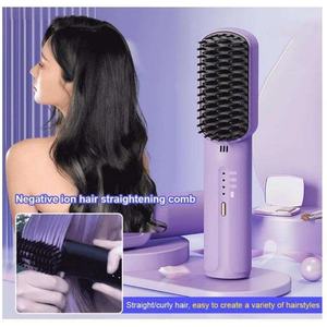 Peigne chauffant électrique portable à ions négatifs, rechargeable par USB, sans fil, fer à lisser mini, brosse lissante pour cheveux, marque privée - Product Image 5