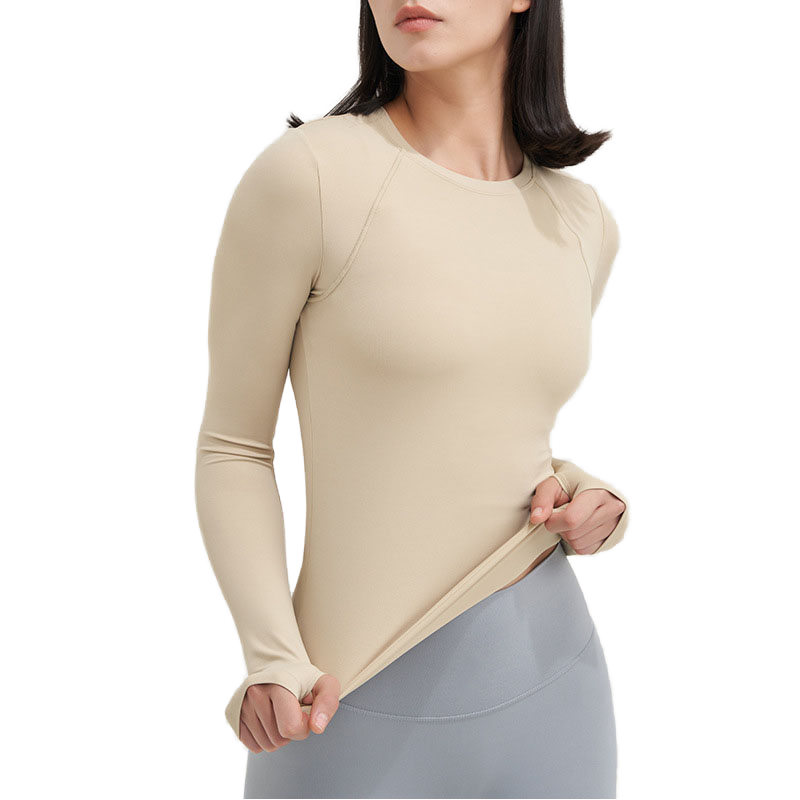 European American Autumn Winter Women's Gym Yoga Top Breathable Quick-Drying Spandex/Nylon Slim Body Long-Sleeved T-Shirts for