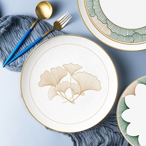 Gran oferta, juegos de vajilla de porcelana de hueso de lujo, elegantes placas de cargador con borde dorado con patrón redondo, decoraciones de mesa de boda - Product Image 5