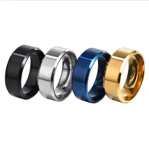 Goedkope Groothandel Mannen Roestvrij Stalen Ring Mode Eenvoudige 8Mm Titanium Zilver Blauw Goud Zwart 316l Roestvrij Stalen Ringen