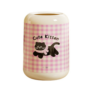 Lindo Bote de Basura de Cerámica con Diseño de Gatito y Cachorro, Cilíndrico, para Interiores, Hogar, Cocina, Sala de Estar, Baño - Product Image 2