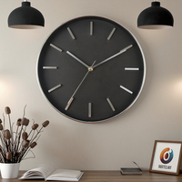 Jam Dinding Analog Quartz Modern 12-inci, Pelat Plastik Tebal 30mm, Satu Sisi, Dioperasikan dengan Baterai, Gaya Antik Still Life Living