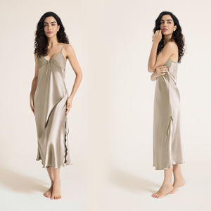 Wholesale Women Plus Size Sleeveless Collarless Spaghetti Strap Full Length <strong>Maxi</strong> Silky Woven Solid Pajama Nightgown <strong>Nightdress</strong> - Product Image 3