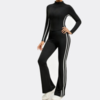 Ensemble de pantalons évasés de yoga pour femmes, veste de sport ajustée et courte, tenue de sport respirante et à séchage rapide pour la salle de sport