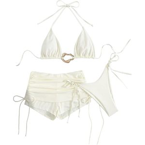 Conjunto de Bikini de 3 Piezas para Mujer FOXA, Top Halter con Brillo Metálico, Braguita Tipo Boyshort, Corte Alto, Tela Elástica - Product Image 1
