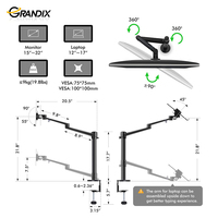Support de Bureau en Aluminium à Double Bras pour Moniteur et Plateau pour Ordinateur Portable, pour Écran 32 Pouces et PC 17 Pouces