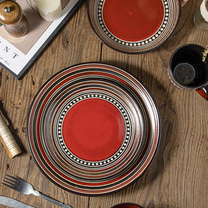 Juego de vajilla de cerámica duradera roja para el hogar, <span class=keywords><strong>Hotel</strong></span>, restaurante, boda o fiesta, lavavajillas, juego de platos seguro y elegante - Product Image 3