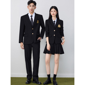 Grey Preppy Style Unisex Suit Set High School Uniform Autumn Winter Fashion Short Skirt Polyester Fabric No-Wrinkle Treatment - Product Image 4