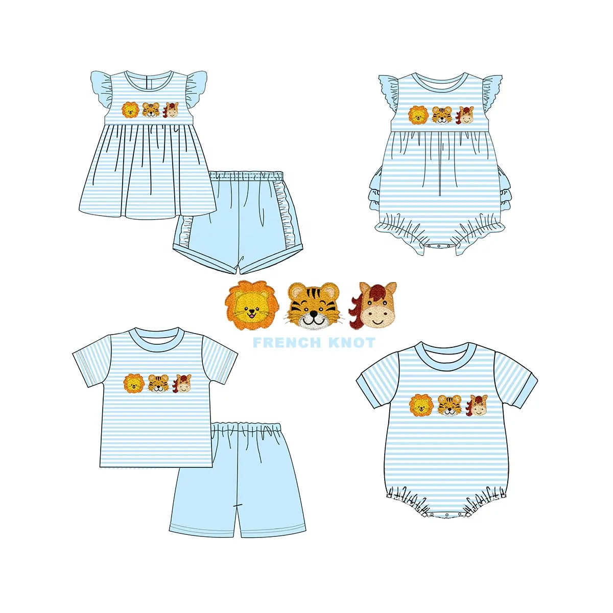 Puresun custom designs kids clothing wholesale knit cotton baby girl clothing with animal french knot