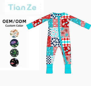Toptan hazır gemi bambu örme bebek pijama sonbahar gizem kutuları rastgele baskılar ve fermuarlar ile - Product Image 2
