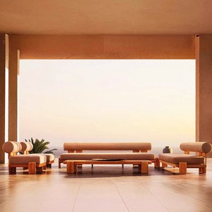 Sofá de Madera Maciza para Exteriores, Tres Plazas, Diseño Nórdico, para Jardín, Terraza, Patio, Hotel - Product Image 3