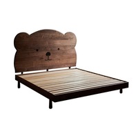 Lit simple pour enfants en bois massif de noyer noir et cerisier américain, avec tête de lit en forme d'ours de dessin animé, design gain de place pour chambre d'enfant confortable pour garçons et filles