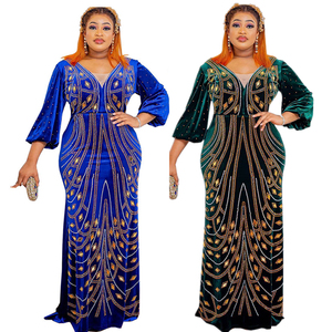 Robes <span class=keywords><strong>de</strong></span> Soirée en Velours Style <span class=keywords><strong>Africain</strong></span> pour Femmes, Robe Longue <span class=keywords><strong>de</strong></span> Luxe à Diamants, Tenues <span class=keywords><strong>de</strong></span> Cérémonie pour Mariages et Fêtes en Turquie - Product Image 1