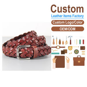 Cinturón de Cuero Trenzado para Mujer, Cinturón de Cintura de Cuero Vacuno Genuino a la Moda con Hebilla de Pin - Product Image 1
