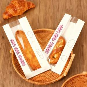 Sac en papier kraft anti-graisse personnalisé, biodégradable, pour cadeaux, mariage, nourriture, baguette, croissant, avec fenêtre transparente - Product Image 2