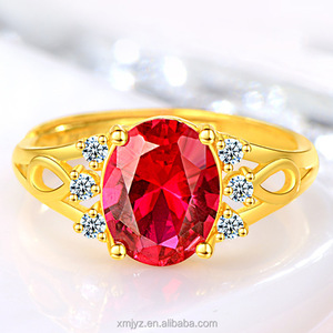 Anillos Cruzados Chapados en Oro con Diamantes Calados para Mujer, Anillo de Compromiso con Circonita Roja - Product Image 3
