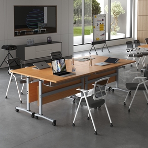 Đa chức năng di động có thể gập lại nhân viên đào tạo bàn hội nghị bàn học sinh hình chữ nhật tròn kết hợp với bánh xe - Product Image 2