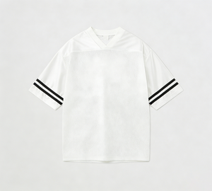 Camiseta Corta de Malla para Hombre, Estilo Deportivo Oversize Vintage, Diseño Liso, Tejido a Rayas, Cuello en V, Camiseta de Fútbol, Streetwear, Personalizable OEM - Product Image 3